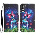 For Samsung Galaxy S22+ 5G Colored Drawing Leather Phone Case(Bottle Butterfly)