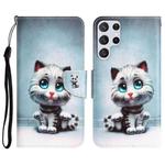 For Samsung Galaxy S22 Ultra 5G Colored Drawing Leather Phone Case(Blue Eyes)