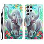 For Samsung Galaxy S22 Ultra 5G Colored Drawing Leather Phone Case(Elephant)