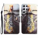 For Samsung Galaxy S22 Ultra 5G Colored Drawing Leather Phone Case(Tiger)