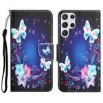 For Samsung Galaxy S22 Ultra 5G Colored Drawing Leather Phone Case(Butterfly)