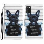 For Samsung Galaxy A02s Colored Drawing Leather Phone Case(Black Dog)