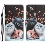 For Samsung Galaxy A11 Colored Drawing Leather Phone Case(3 Cats)