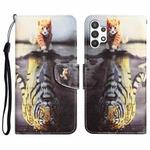 For Samsung Galaxy A13 4G Colored Drawing Leather Phone Case(Tiger)