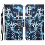 For Samsung Galaxy A13 5G Colored Drawing Leather Phone Case(Giraffes)