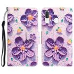 For Samsung Galaxy A20 / A30 Colored Drawing Leather Phone Case(Purple Flower)