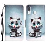 For Samsung Galaxy A20e Colored Drawing Leather Phone Case(Blue Eyes)