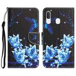 For Samsung Galaxy A20e Colored Drawing Leather Phone Case(Blue Butterfly)