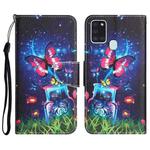 For Samsung Galaxy A21s Colored Drawing Leather Phone Case(Bottle Butterfly)
