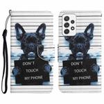 For Samsung Galaxy A23 Colored Drawing Leather Phone Case(Black Dog)