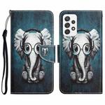 For Samsung Galaxy A32 4G Colored Drawing Leather Phone Case(Earphone Elephant)