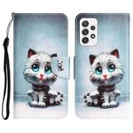 For Samsung Galaxy A32 4G Colored Drawing Leather Phone Case(Blue Eyes)