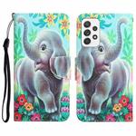 For Samsung Galaxy A32 4G Colored Drawing Leather Phone Case(Elephant)