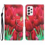 For Samsung Galaxy A32 4G Colored Drawing Leather Phone Case(Tulips)