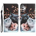 For Samsung Galaxy A32 5G Colored Drawing Leather Phone Case(3 Cats)