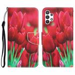 For Samsung Galaxy A32 5G Colored Drawing Leather Phone Case(Tulips)