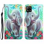 For Samsung Galaxy A42 Colored Drawing Leather Phone Case(Elephant)