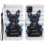 For Samsung Galaxy A42 Colored Drawing Leather Phone Case(Black Dog)