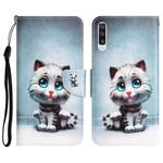 For Samsung Galaxy A50 Colored Drawing Leather Phone Case(Blue Eyes)