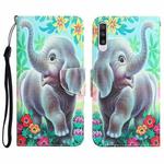 For Samsung Galaxy A50 Colored Drawing Leather Phone Case(Elephant)