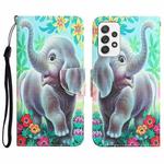 For Samsung Galaxy A52 5G / 4G Colored Drawing Leather Phone Case(Elephant)