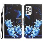 For Samsung Galaxy A52 5G / 4G Colored Drawing Leather Phone Case(Blue Butterfly)