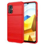 For Xiaomi Poco M4 5G Global Brushed Texture Carbon Fiber TPU Case(Red)