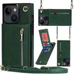 For iPhone 14 Plus Cross-body Zipper Square Phone Case with Holder (Green)