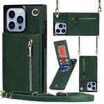For iPhone 14 Pro Cross-body Zipper Square Phone Case with Holder(Green)