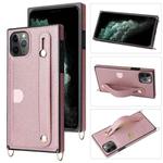 For iPhone 13 Pro Crossbody Lanyard Shockproof Protective Phone Case (Rose Gold)
