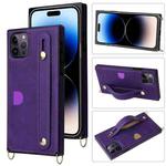 For iPhone 14 Pro Max Crossbody Lanyard Shockproof Protective Phone Case (Purple)