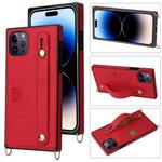 For iPhone 14 Pro Crossbody Lanyard Shockproof Protective Phone Case(Red)