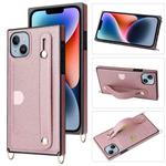 For iPhone 14 Plus Crossbody Lanyard Shockproof Protective Phone Case (Rose Gold)