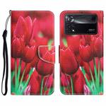 For Xiaomi Poco X4 Pro 5G Colored Drawing Leather Phone Case(Tulips)