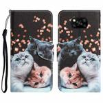 For Xiaomi Poco X3 NFC Colored Drawing Leather Phone Case(3 Cats)