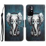 For Xiaomi Poco M4 Pro 5G Colored Drawing Leather Phone Case(Earphone Elephant)