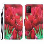 For Xiaomi Poco M3 Colored Drawing Leather Phone Case(Tulips)