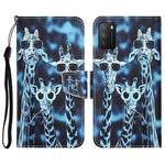 For Xiaomi Poco M3 Colored Drawing Leather Phone Case(Giraffes)