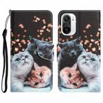 For Xiaomi Poco F3 Colored Drawing Leather Phone Case(3 Cats)