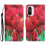 For Xiaomi Poco F3 Colored Drawing Leather Phone Case(Tulips)