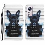 For Xiaomi 12 Lite Colored Drawing Leather Phone Case(Black Dog)