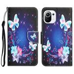 For Xiaomi Mi 11 Lite Colored Drawing Leather Phone Case(Butterfly)