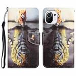 For Xiaomi Mi 11 Lite Colored Drawing Leather Phone Case(Tiger)