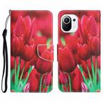 For Xiaomi Mi 11 Lite Colored Drawing Leather Phone Case(Tulips)