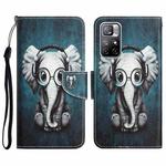 For Xiaomi Redmi Note 11 5G Colored Drawing Leather Phone Case(Earphone Elephant)