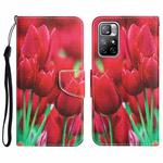 For Xiaomi Redmi Note 11 5G Colored Drawing Leather Phone Case(Tulips)