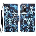 For Xiaomi Redmi Note 11 5G Colored Drawing Leather Phone Case(Giraffes)