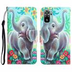 For Xiaomi Redmi Note 10 4G Colored Drawing Leather Phone Case(Elephant)