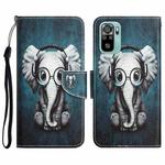 For Xiaomi Redmi Note 10 4G Colored Drawing Leather Phone Case(Earphone Elephant)