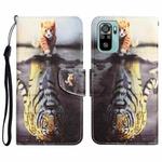 For Xiaomi Redmi Note 10 4G Colored Drawing Leather Phone Case(Tiger)
